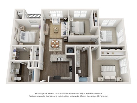 Floor plan for 4 beds, 2 baths, 1423 sqft